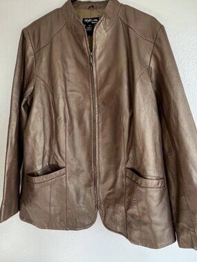 STYLE & CO. Light Copper Bronze Brown Genuine Leather Sz 18 Jacket